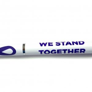 Pen with purple awareness ribbon grip, and purple "We Stand Together" text