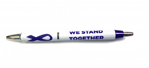 Pen with purple awareness ribbon grip, and purple "We Stand Together" text