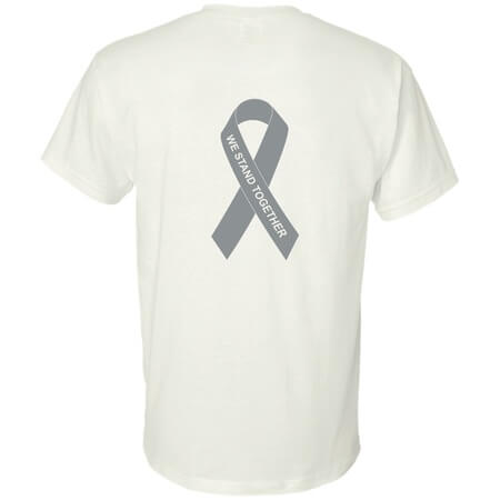 Gray Ribbon on White Awareness T-Shirt - Awareness Products Warehouse